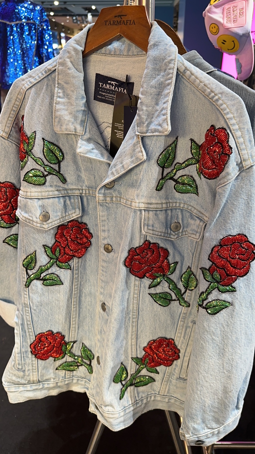 玫瑰花釘珠牛仔外套 -M