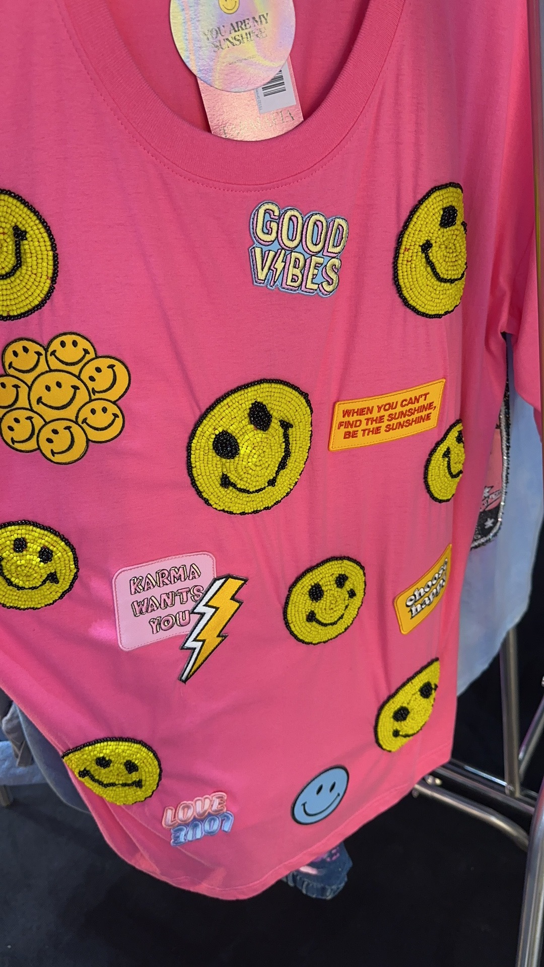 笑臉釘珠粉色TEE -M