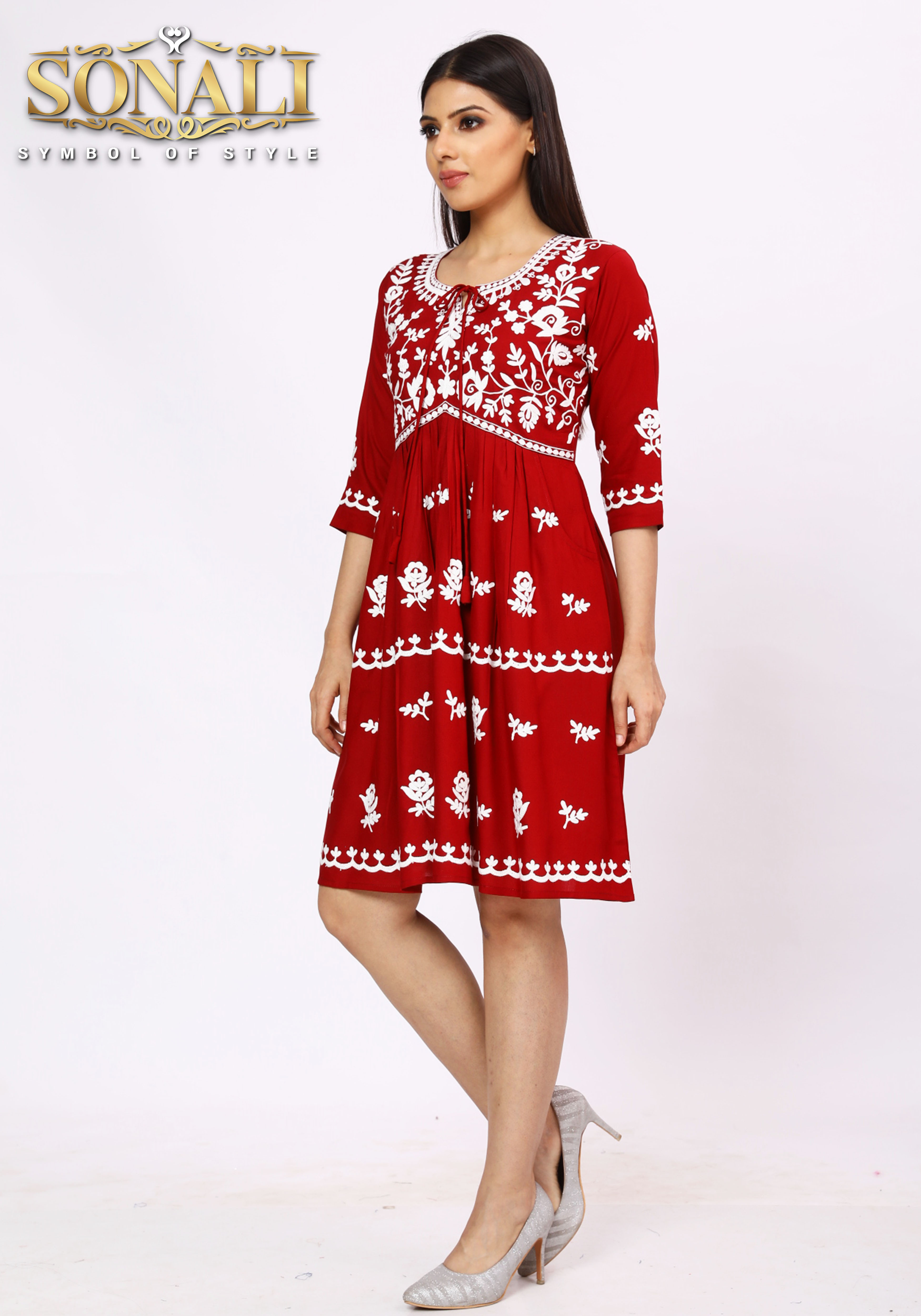 Sonali Premier Lucknowi Ladies Top Black / Red Kurti For Women Plus Size Deepavali's Collection