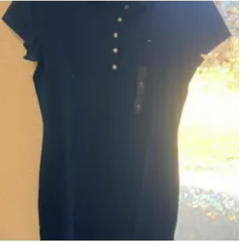 [S] TOMMY HILFIGER WOMEN FLAG LOGO COTTON COLLAR PIQUE DRESS,BLUE, 76J2992-401 (STH404)