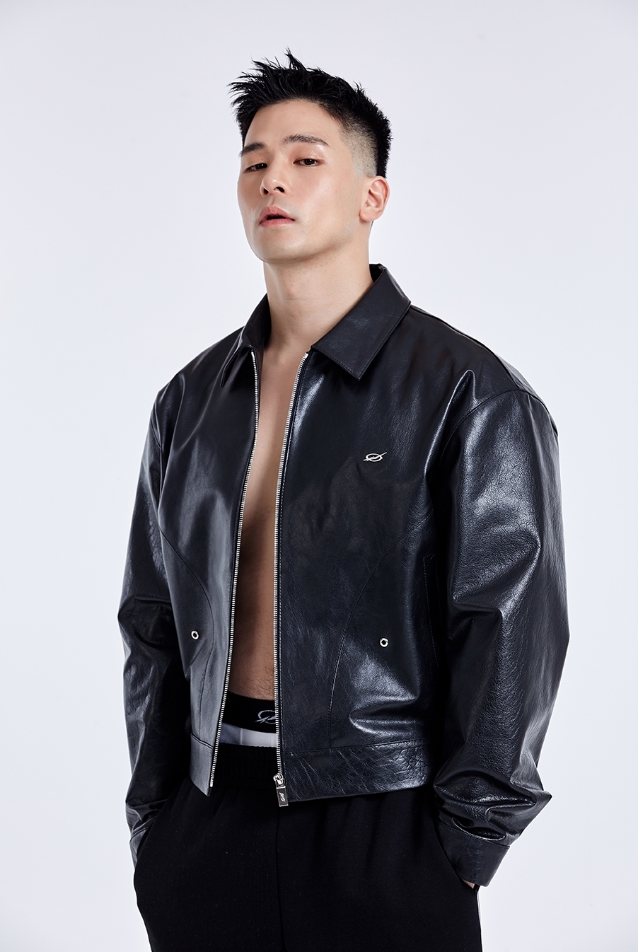 Bulky Leather Jacket - Black