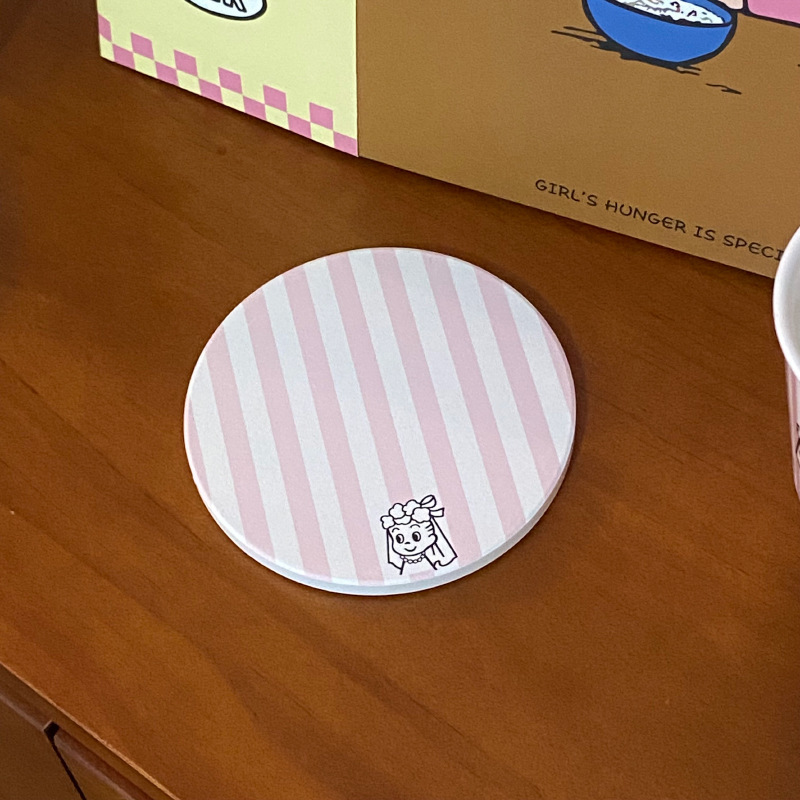 《3072》韓式清新條紋粉色情侶杯墊