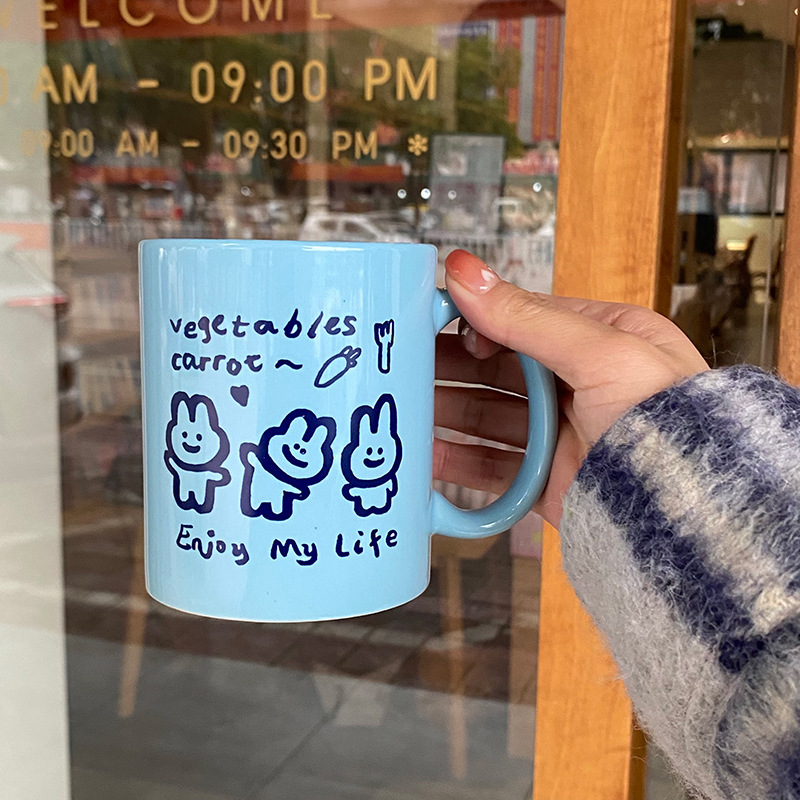 《3077》可愛藍三隻兔兔馬克杯400ML