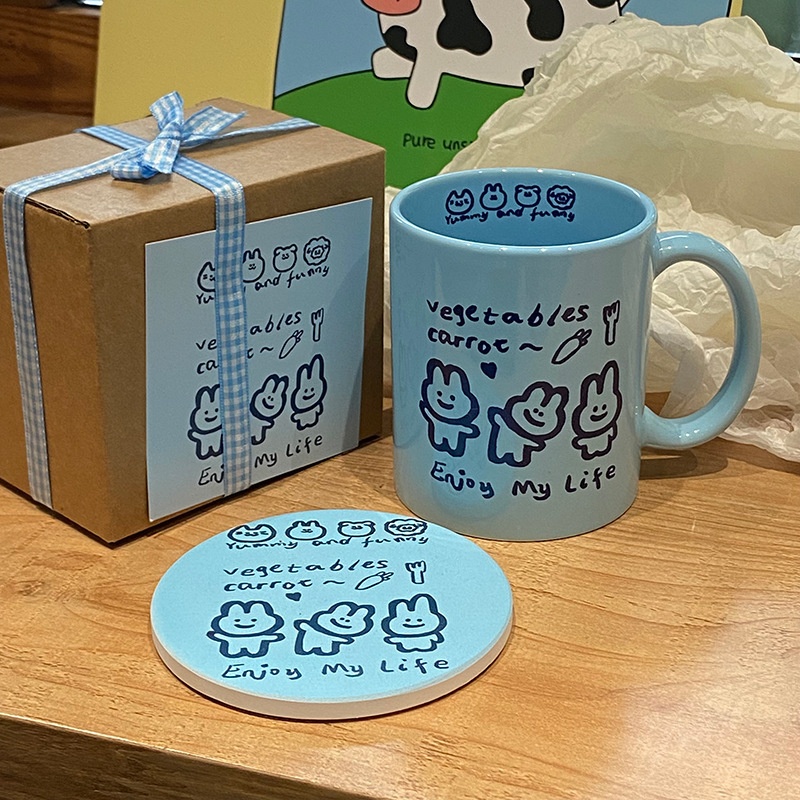 《3078》可愛藍三隻兔兔杯墊