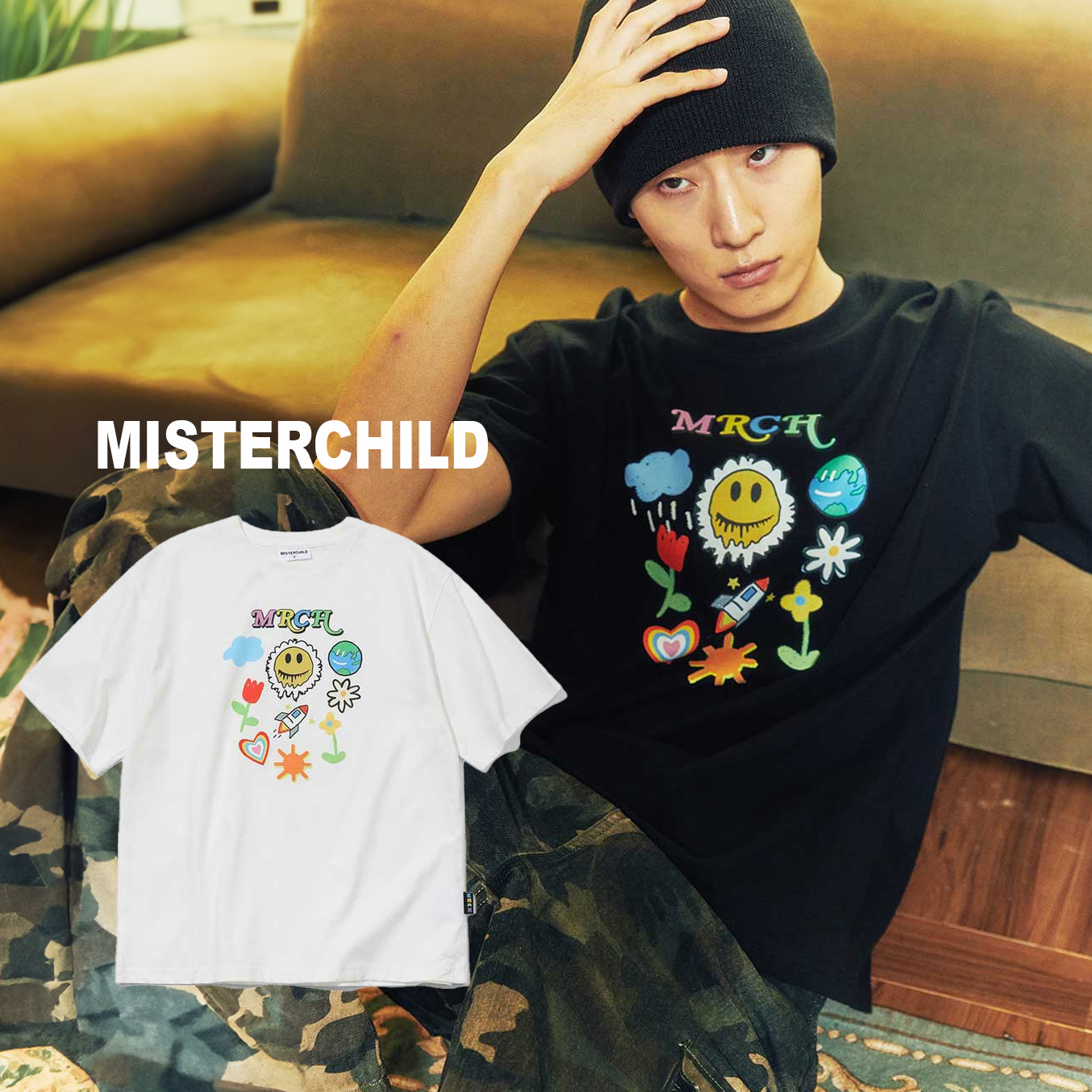 ★韓国の人気★【MISTER CHILD】★LAYERED TURTLENECK★4色★ 韓國代理品牌Misterchild 《新》雙logo 溶解笑臉彩虹愛心立絨