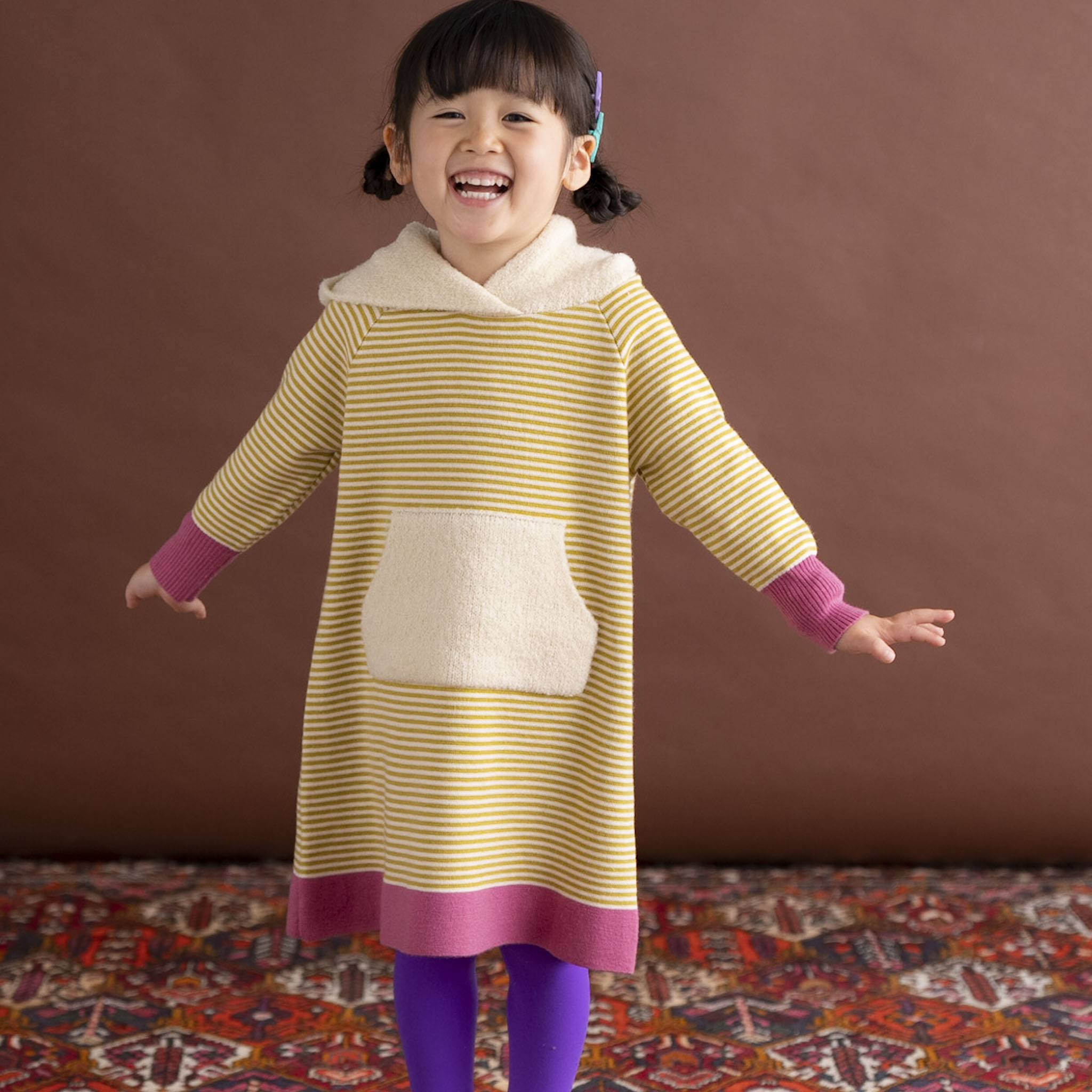 〖 Ami Amie 〗黃色條紋小兔羊毛連帽洋裝