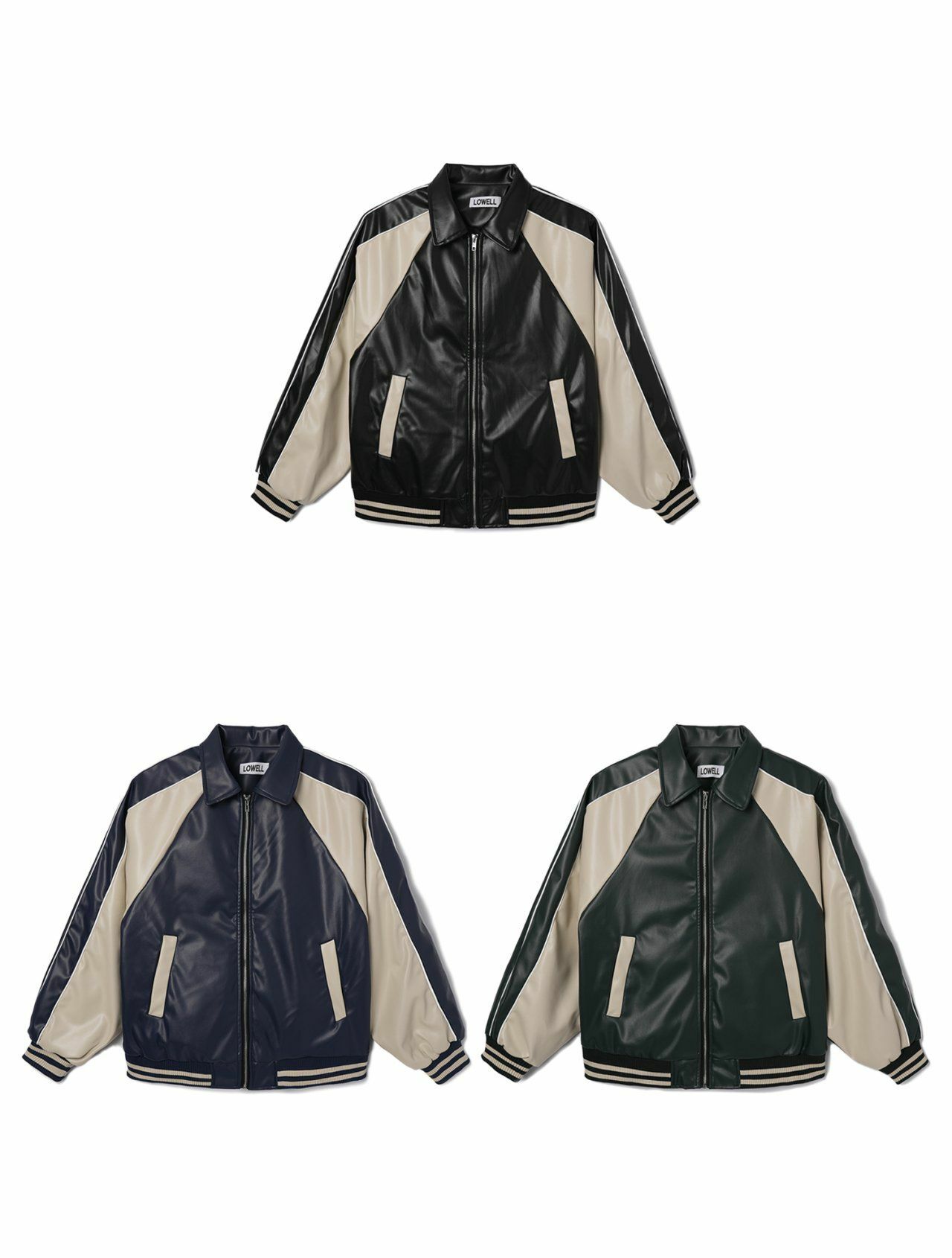 恤衫領拼色拉鍊合成皮褸 Lowell-017JK