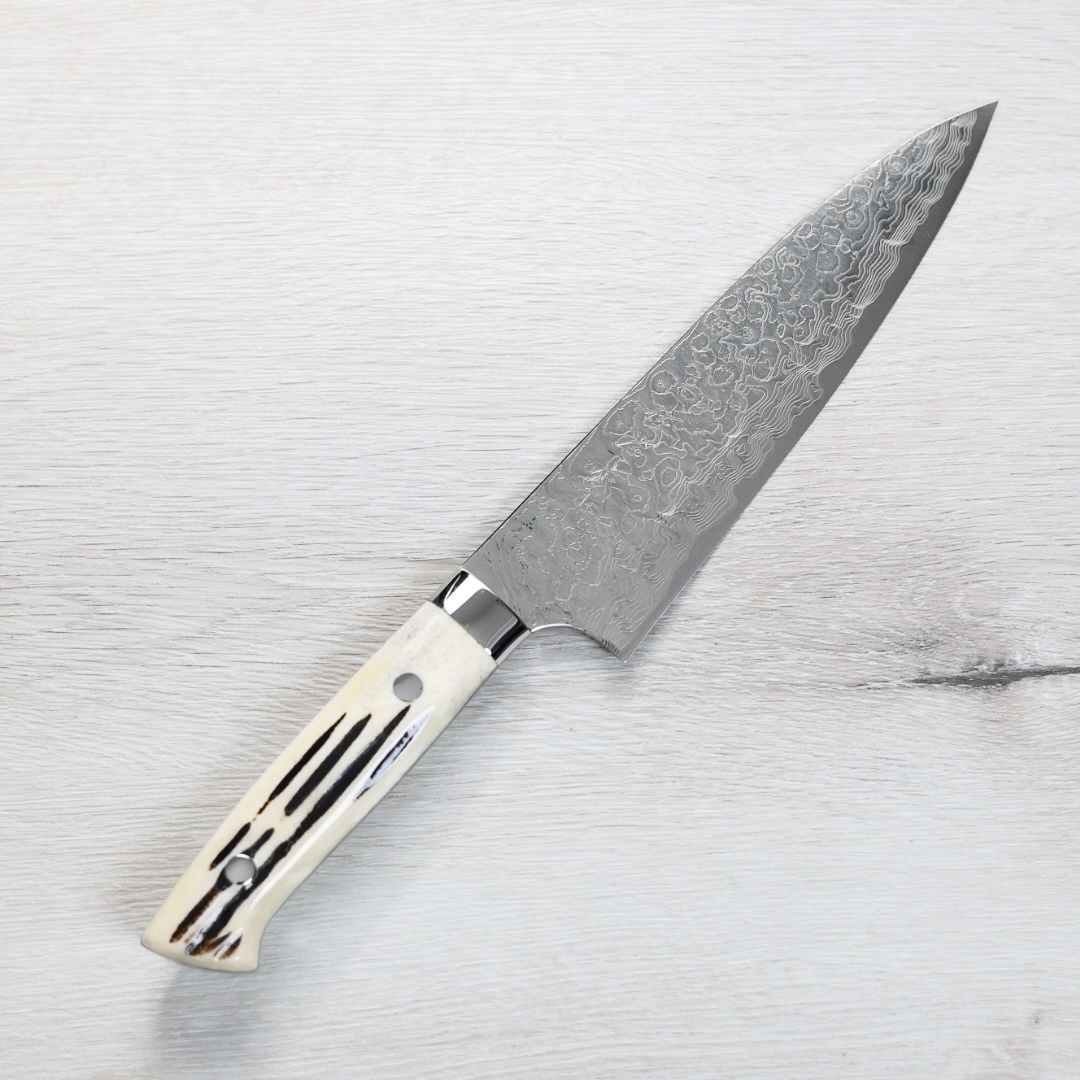 佐治武士 牛刀 180mm R2粉末HSS鋼 鑽石大馬士革 牛骨洋柄