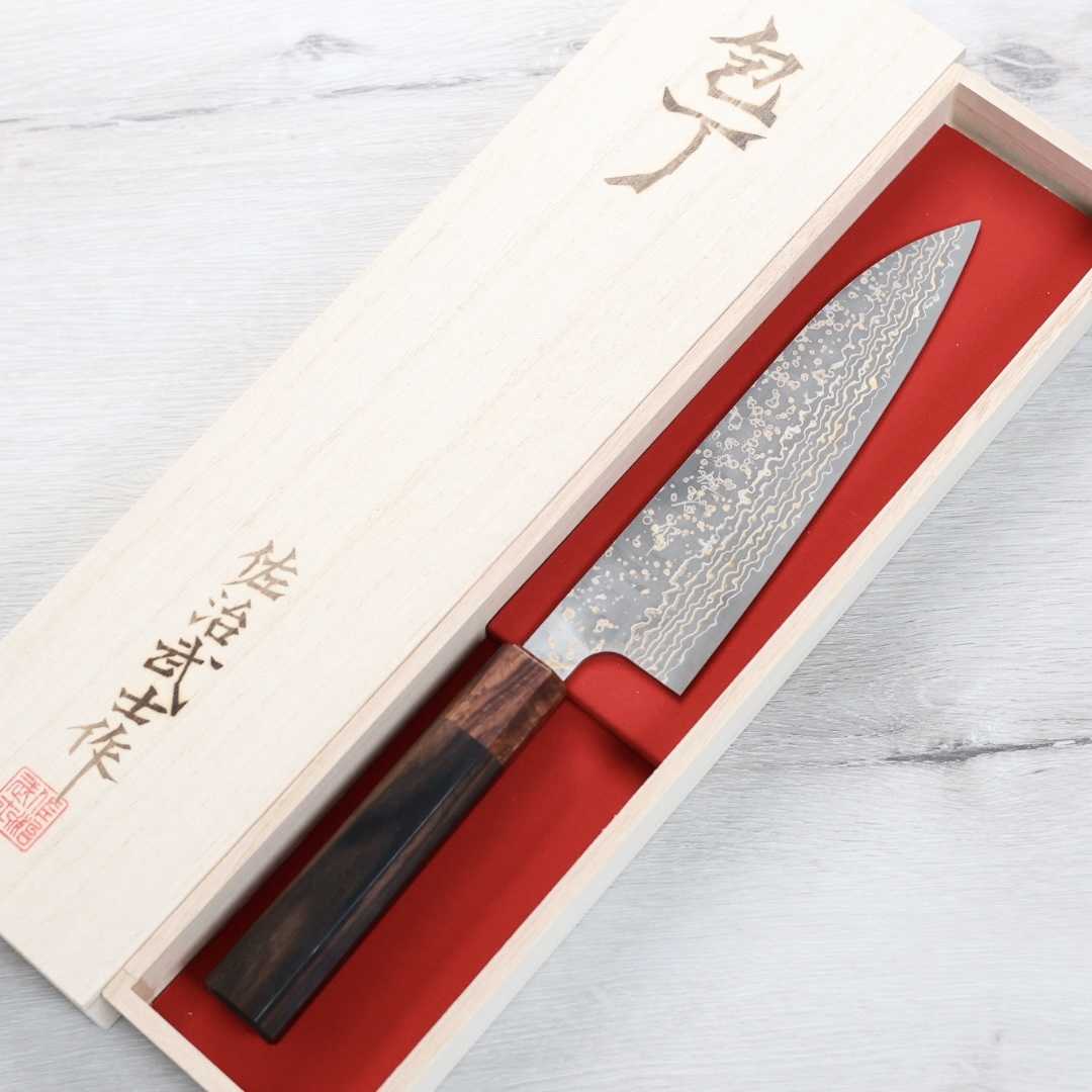 佐治武士 牛刀 180mm VG10W鋼 黑金大馬士革