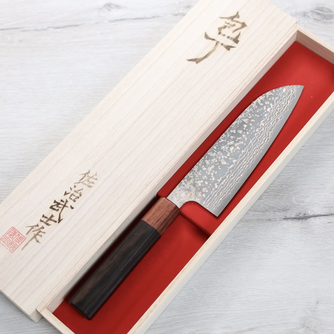 佐治武士 三德 165mm VG10W鋼 黑金大馬士革