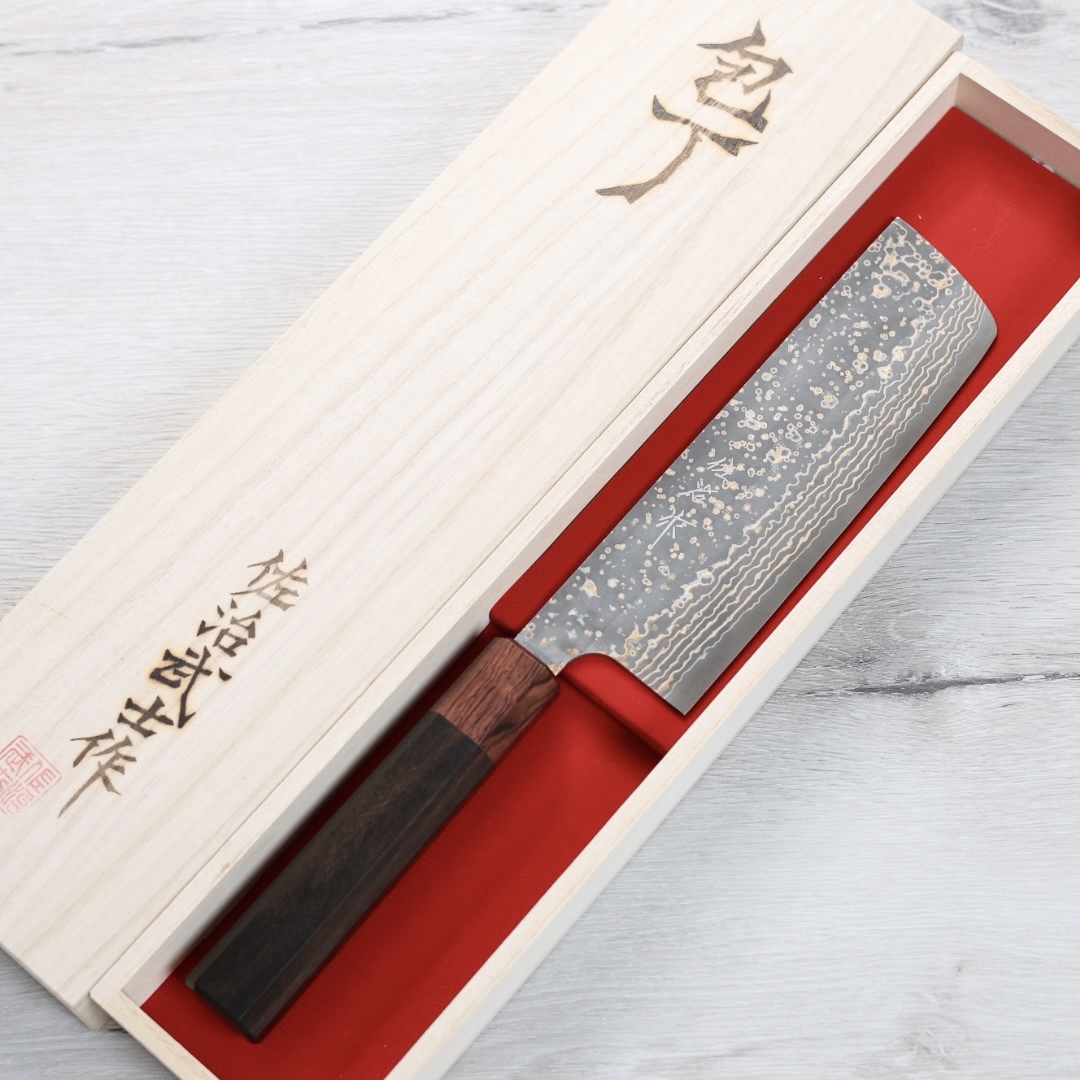 佐治武士 菜切 165mm VG10W鋼 黑金大馬士革