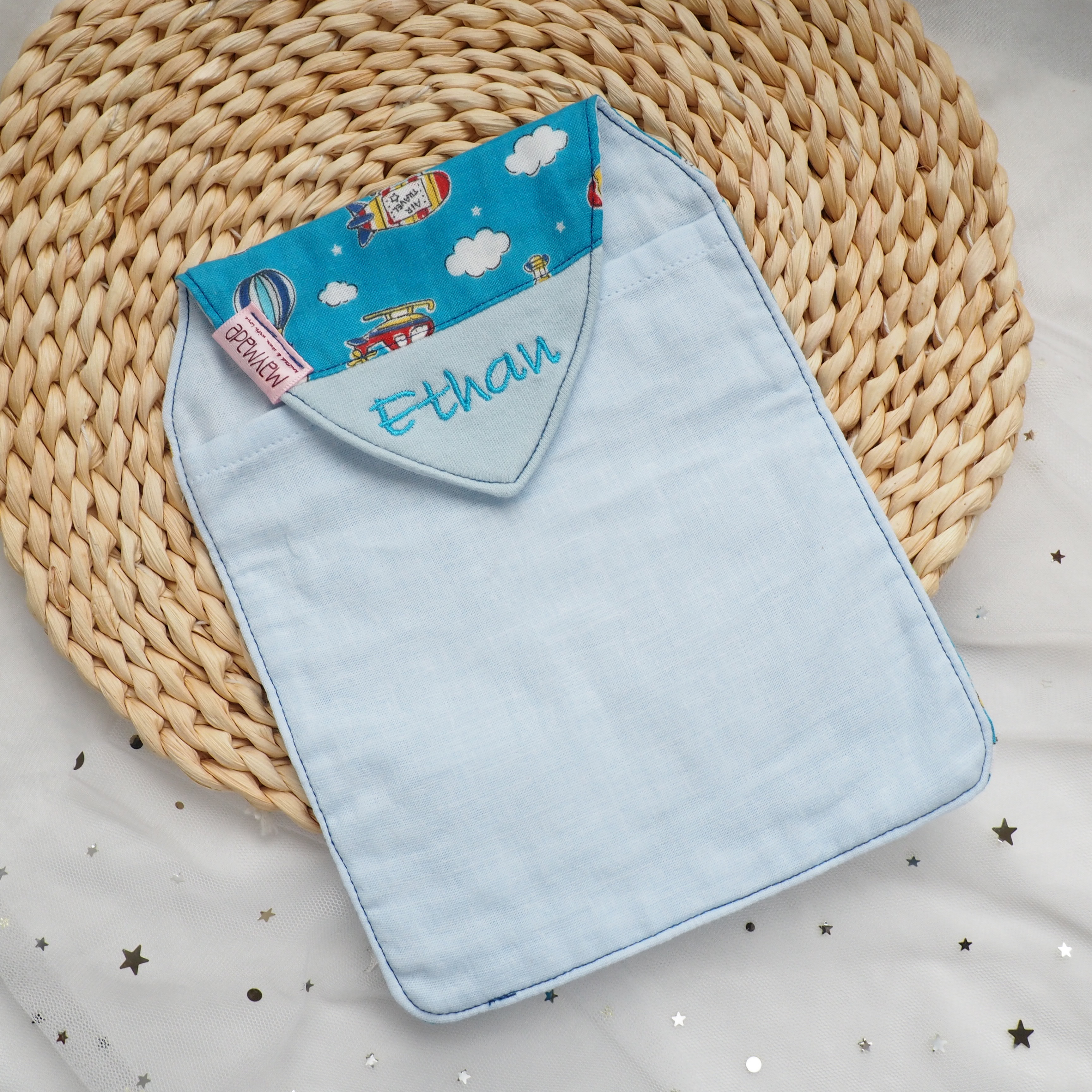 深藍色飛機與熱氣球圖案汗巾