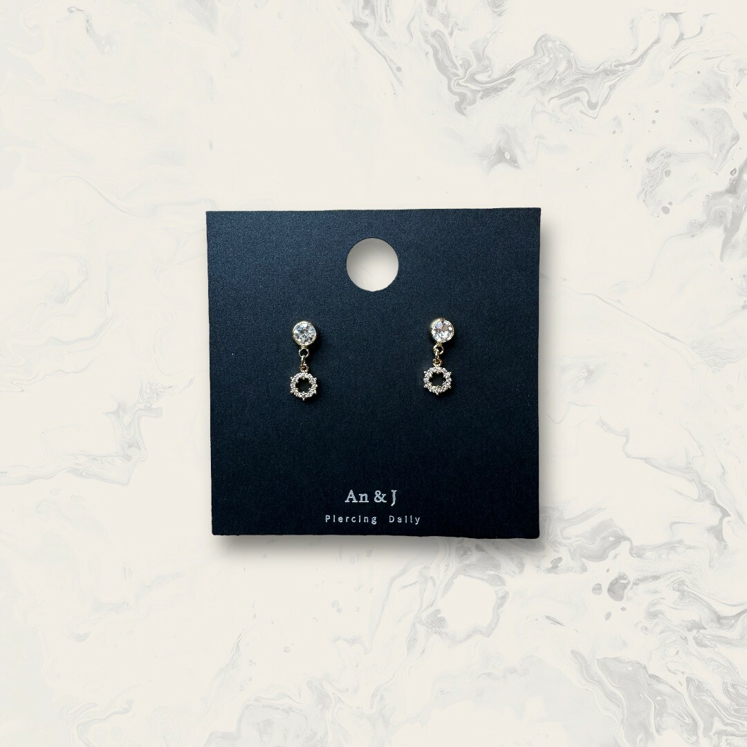 韓國直送-鋼針 圓包鋯吊線鋯花圈 鍍14K