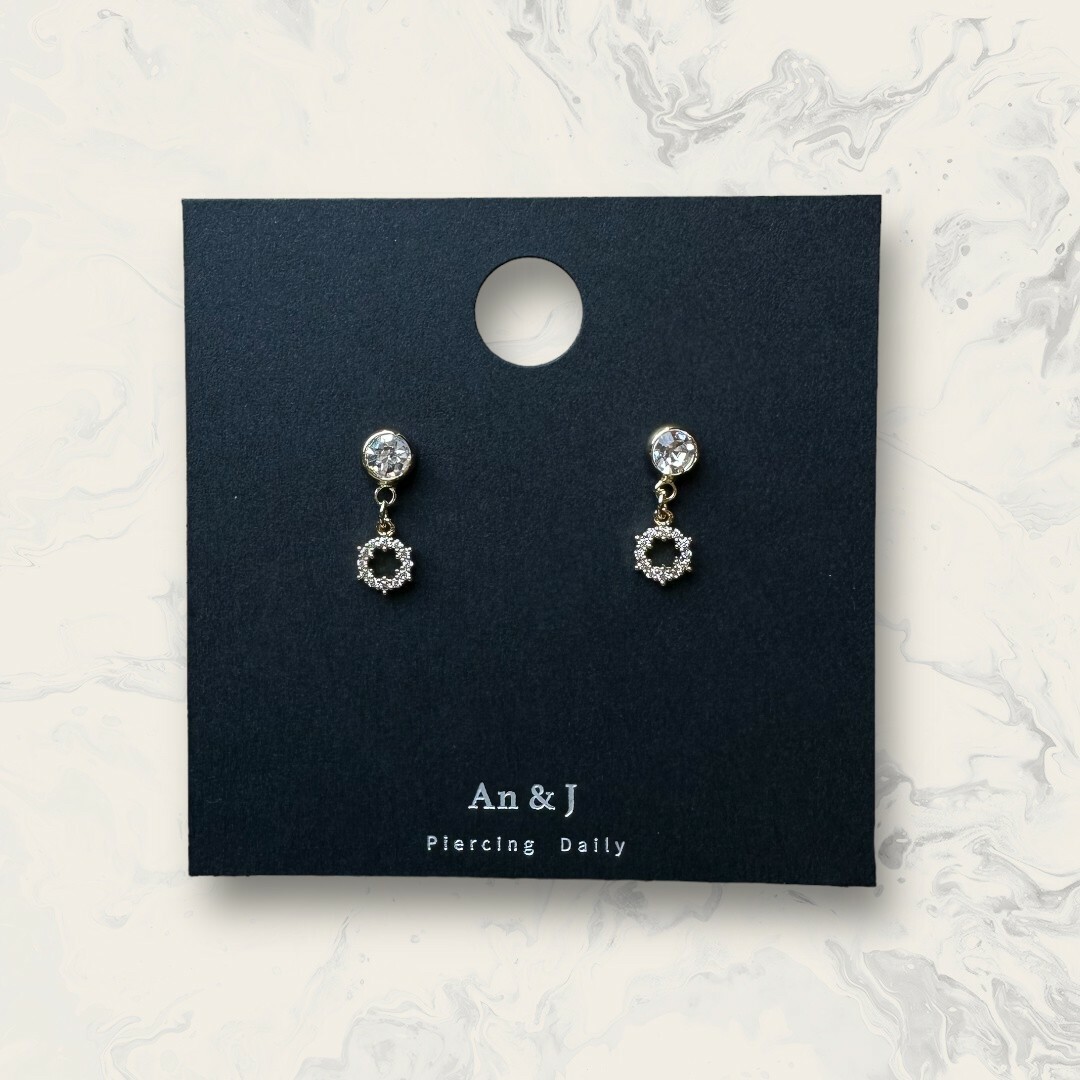 韓國直送-鋼針 圓包鋯吊線鋯花圈 鍍14K