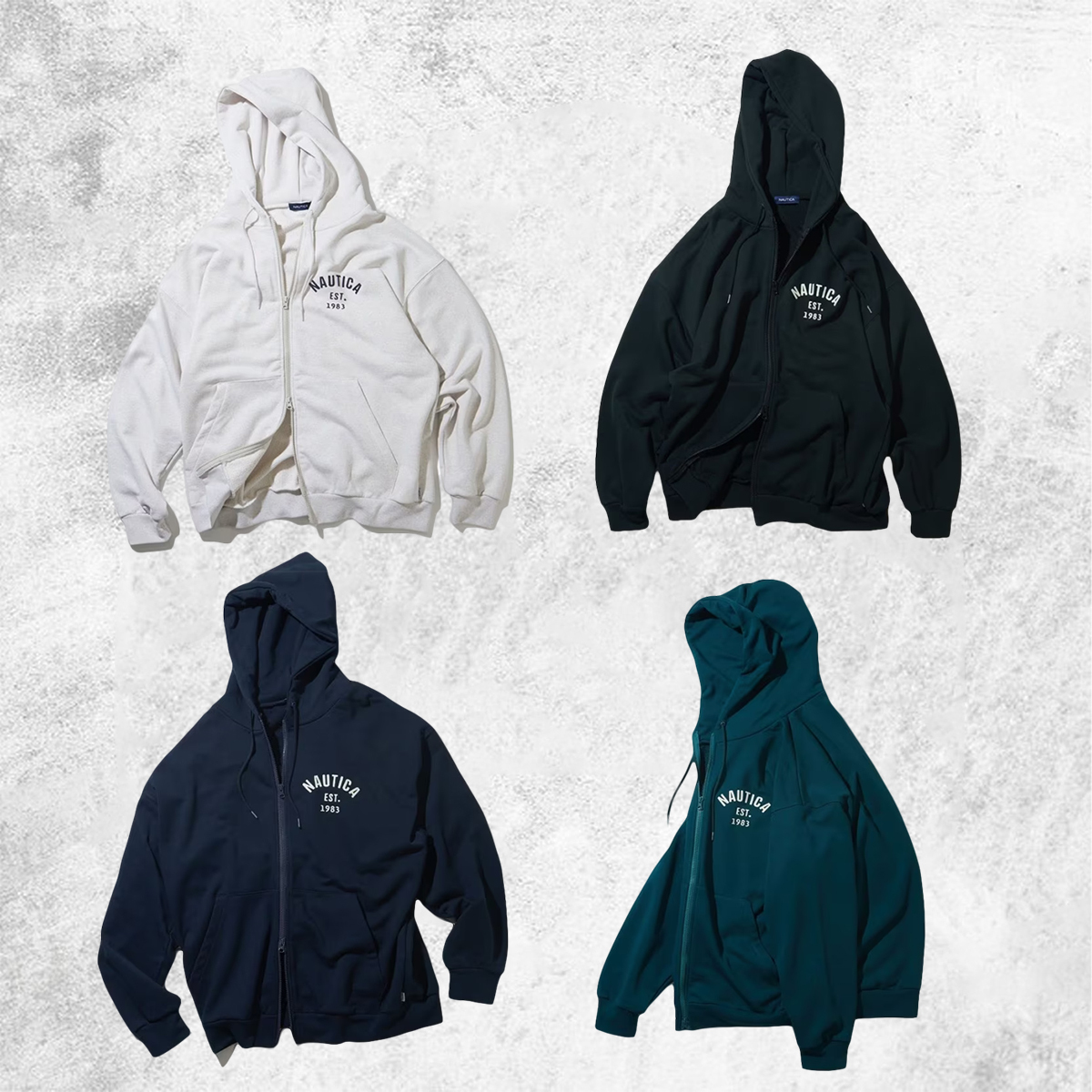 Nautica 23FW Felt Patch Arch Logo Full Zip Sweat Hoodie 帽T外套 雙開拉鍊 保暖外套