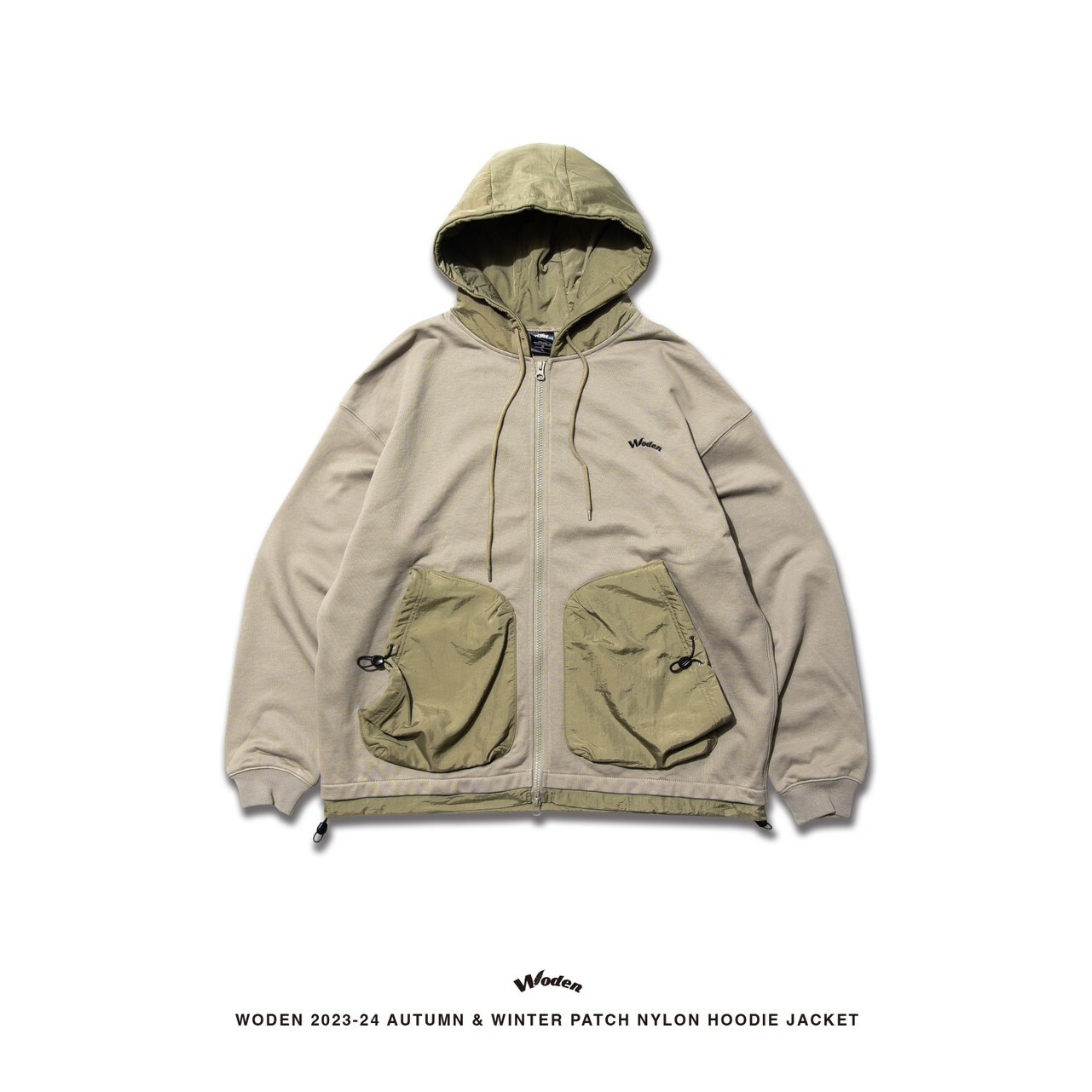 WODEN 2023-24 Autumn & Winter 005 Patch Nylon Hoodie Jacket 卡其