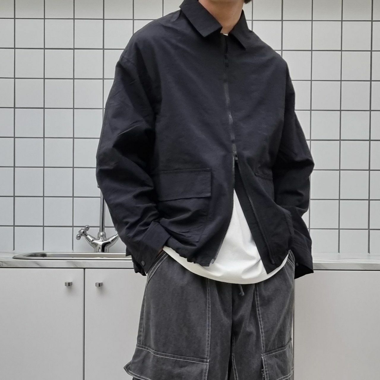 淨色恤衫領拉鍊外套 And Liberty-009JK