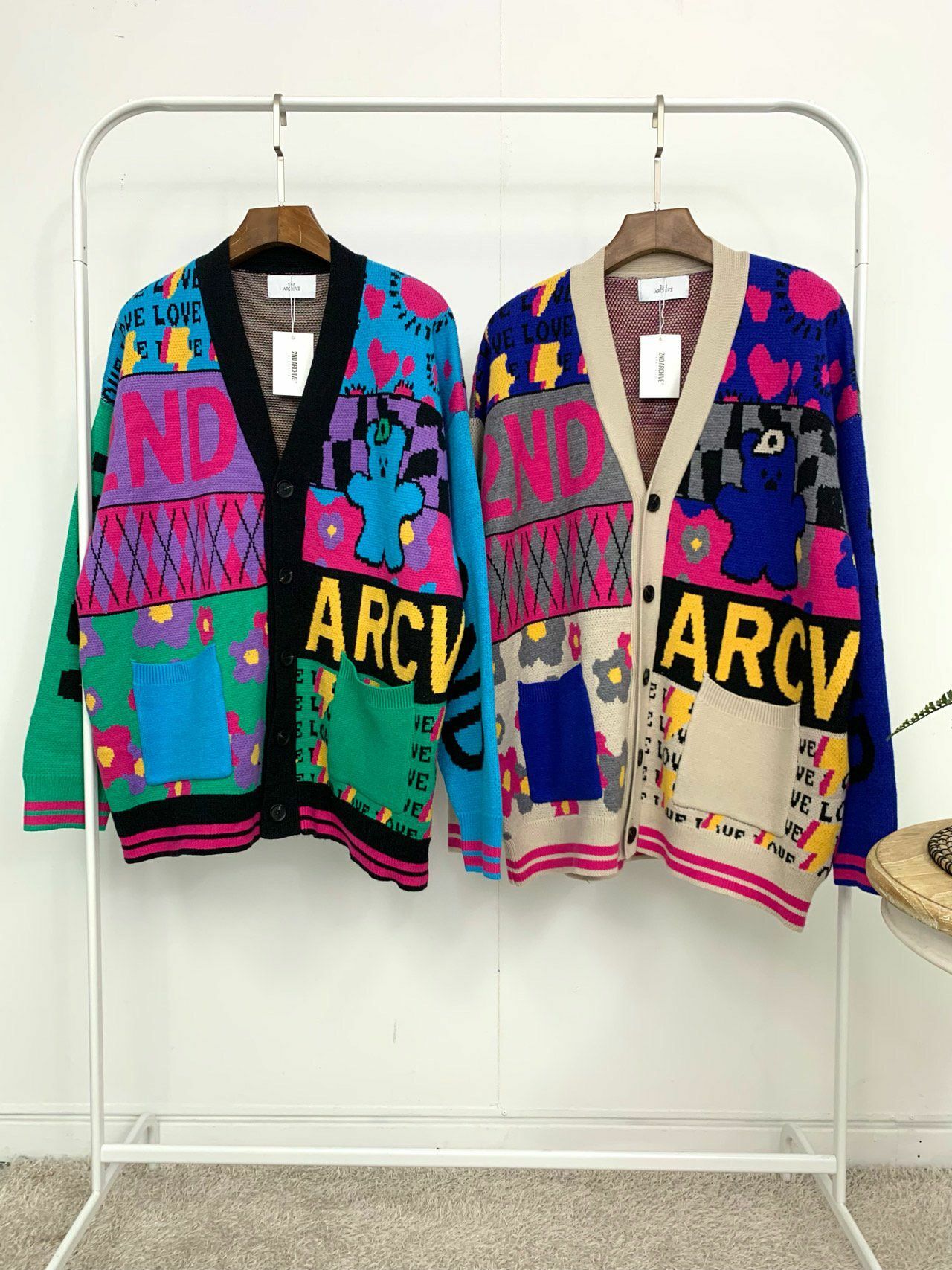 英文字圖案開胸針織外套 2nd ARCHIVE-042JK