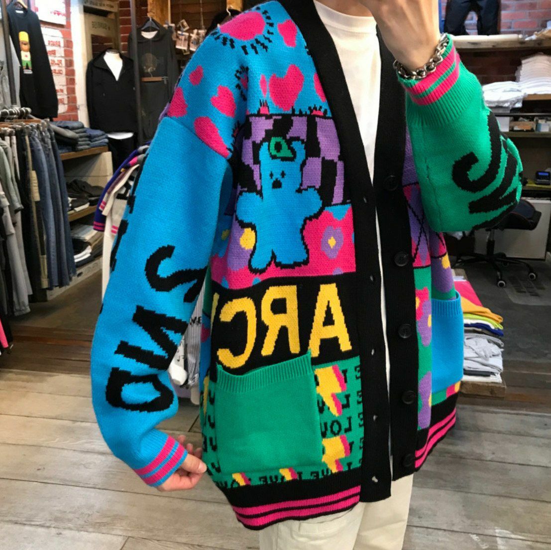 英文字圖案開胸針織外套 2nd ARCHIVE-042JK