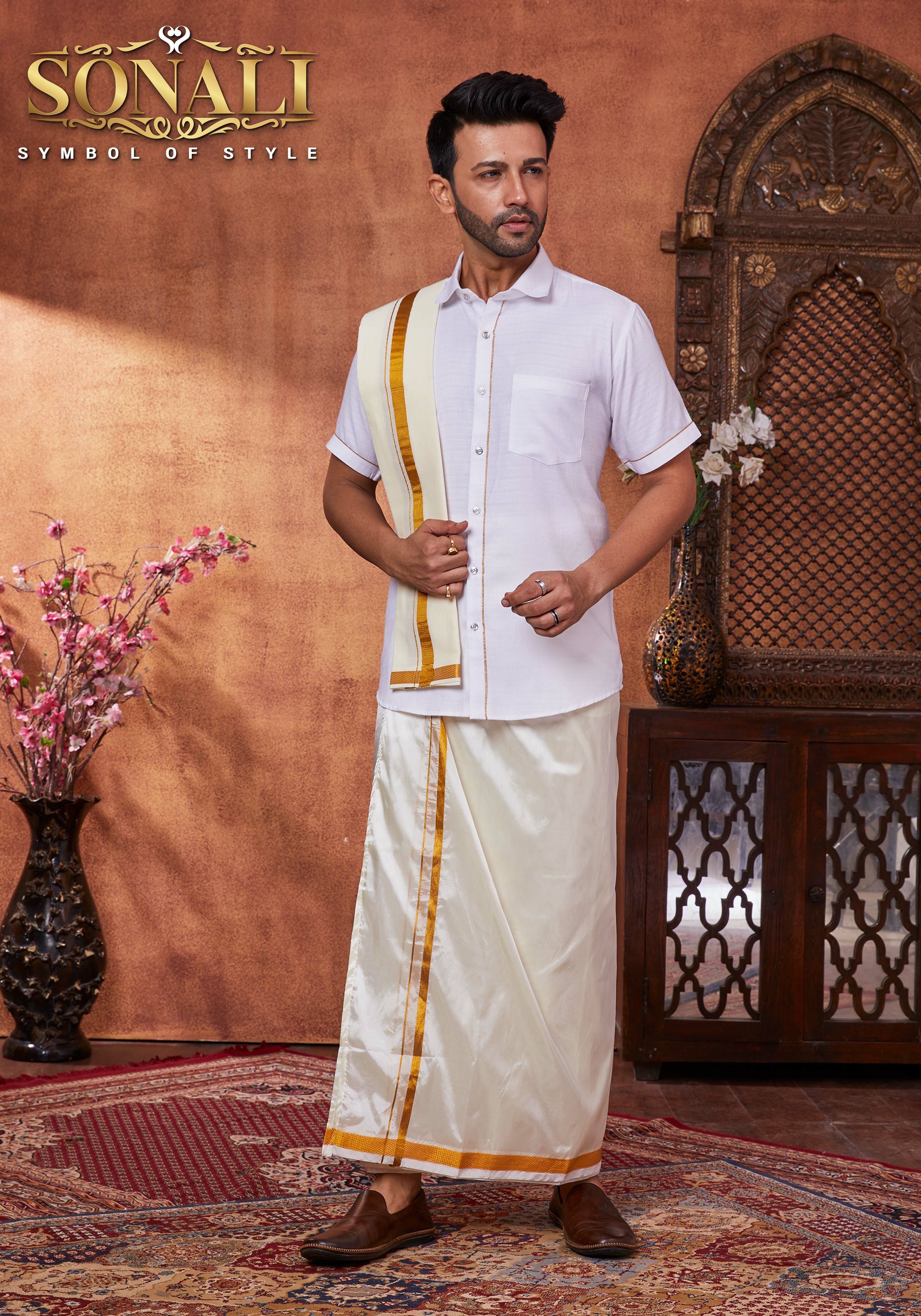 Sonali Premier Collection Men's Ethnic Wear Men's White Shirt Men's Top Deepawali's Collection