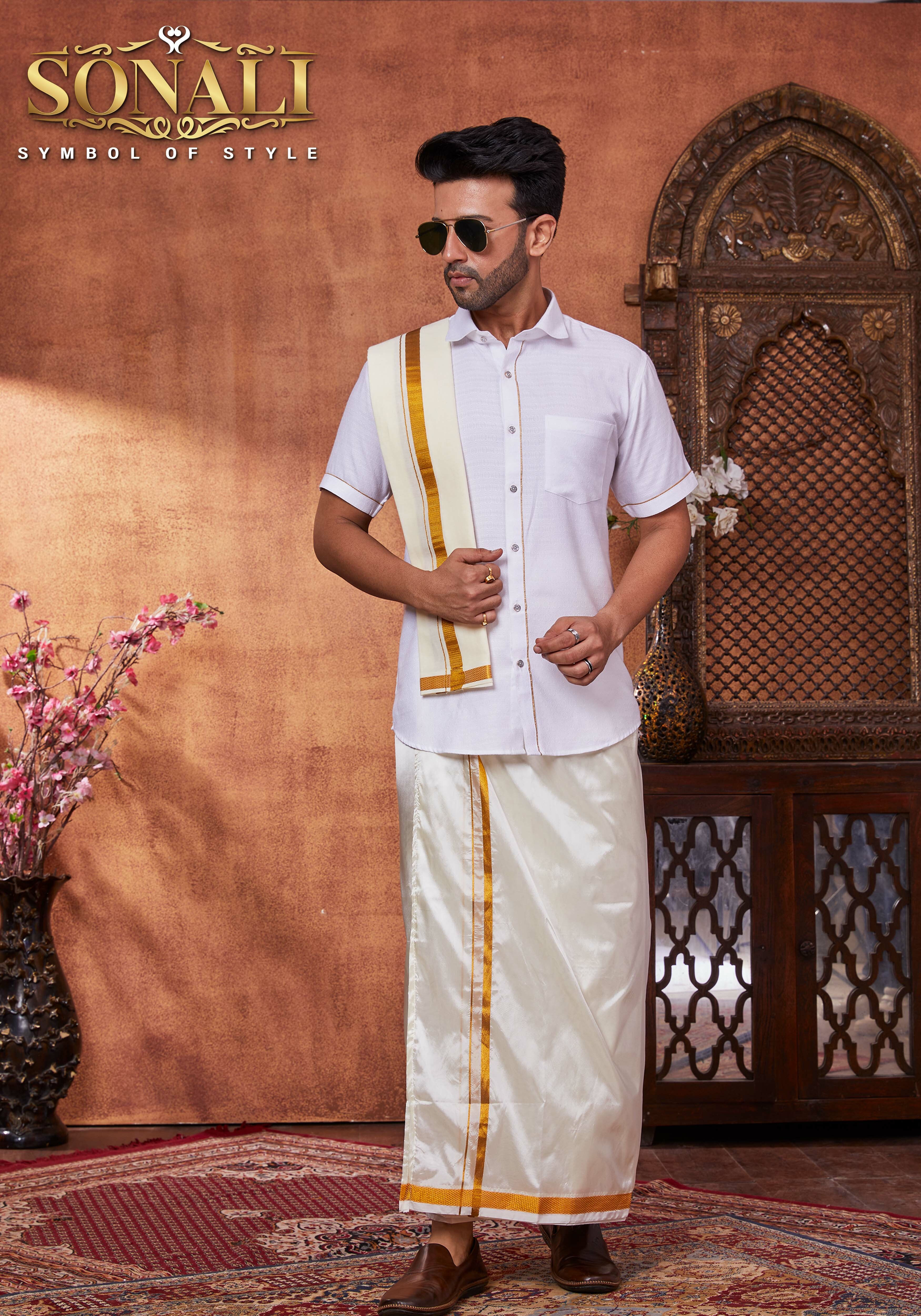 Sonali Premier Collection Men's Ethnic Wear Men's White Shirt Men's Top Deepawali's Collection