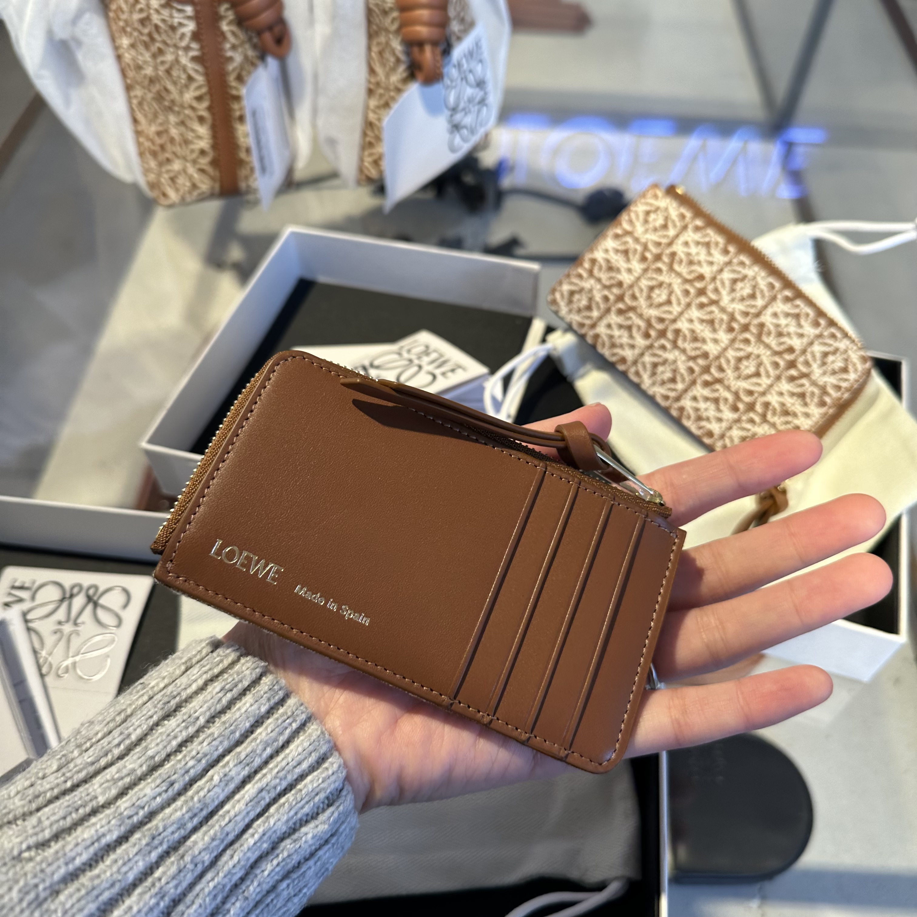 Loewe anagram zip card holder wallet tan