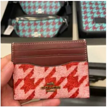 [S] MICHAEL KORS CJ722 SILM ID CC HOUNDSTOOTH PRINT,BRASS/PINK/RED, 195031948510 (SMK622)