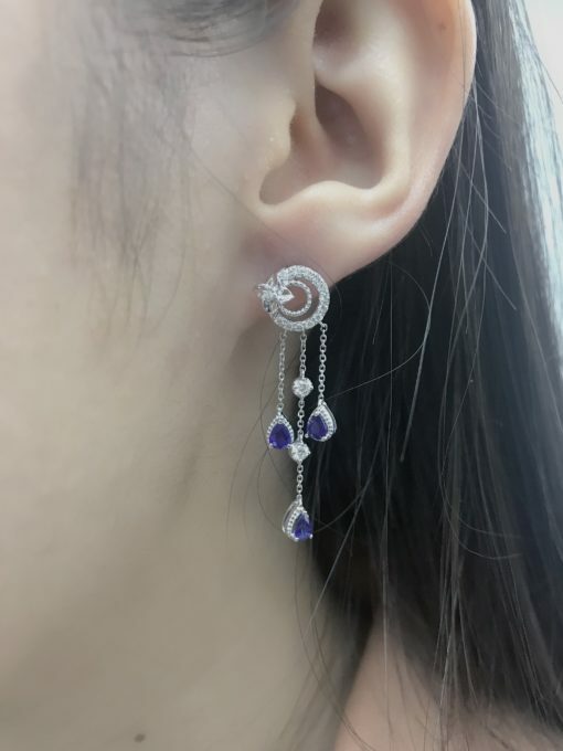 18K White Gold Sapphire / Ruby Diamond Earrings