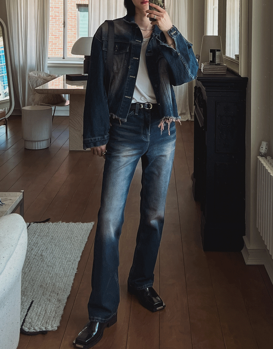 布朗尼水洗喇叭牛仔褲