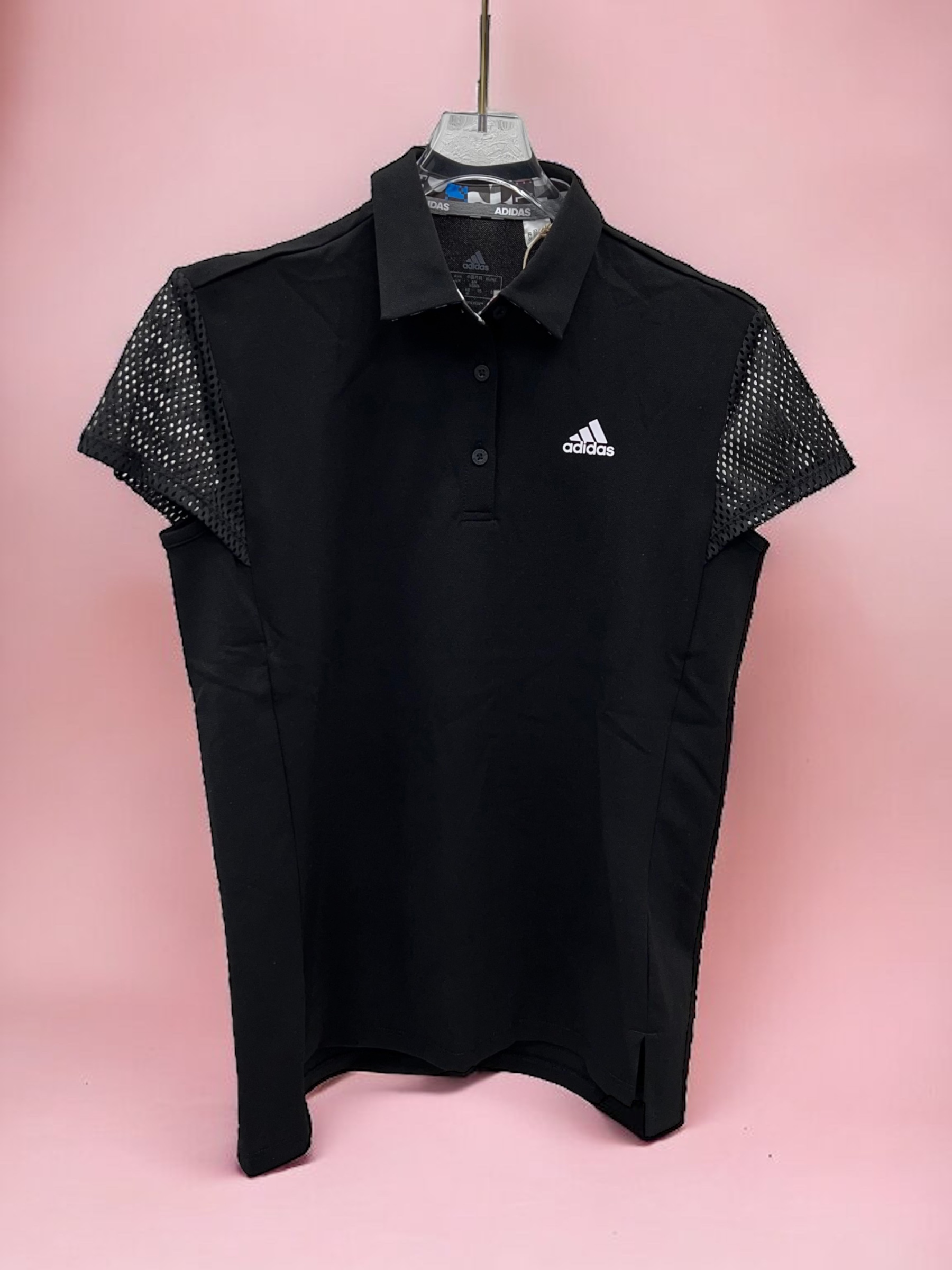 女款 【現貨】Adidas Golf 春夏秋季時尚印花Logo 網眼網眼荷葉袖袖短袖T 恤/高爾夫球衣