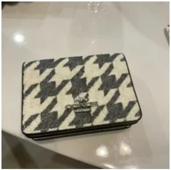 [S] COACH CJ679 HOUNDSTOOTH PRINT MINI WALLET ON CHAIN,SV/CREAM/BLACK, 195031960420 (SCO530)