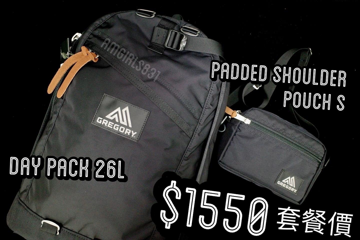 Gregory day pack black +  GREGORY PADDED SHOULDER POUCH S black