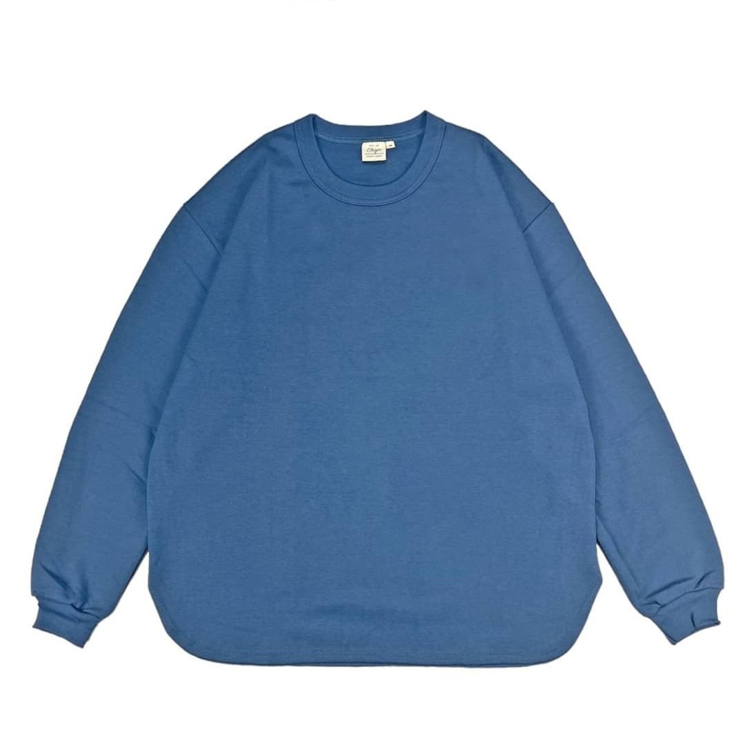 台灣製太空棉落肩圓弧下擺長T灰藍色細節照