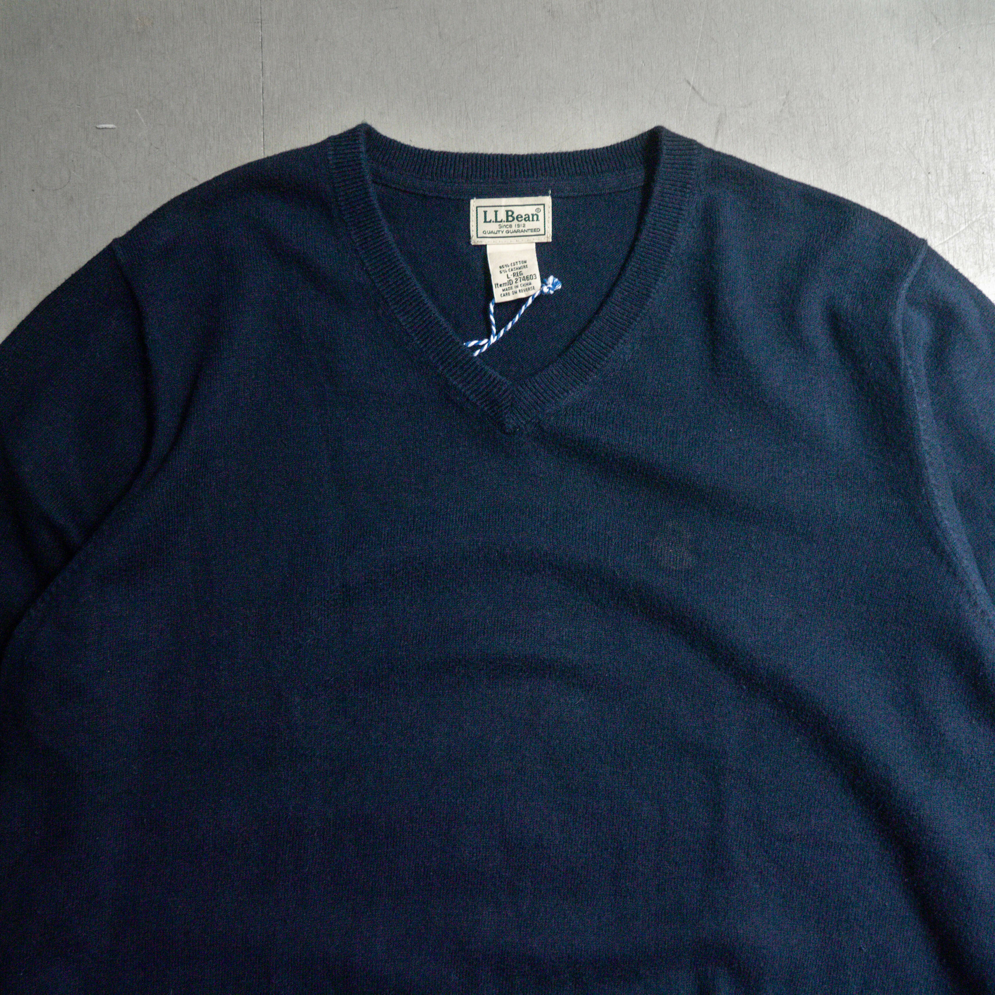VINTAGE L.L.BEAN COTTON KNIT 深藍 V領 針織 長袖 毛衣