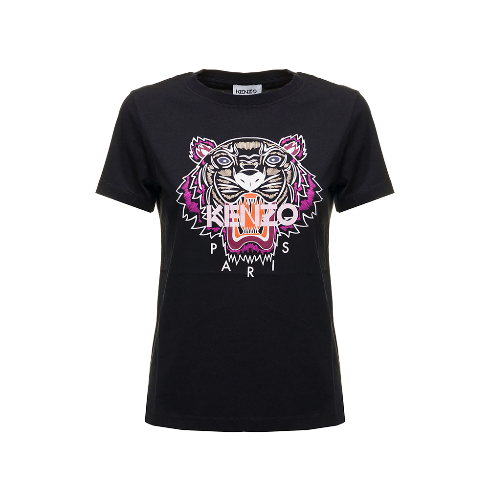 KENZO WOMEN TSHIRT WITH PINK TIGER HEAD LOGO