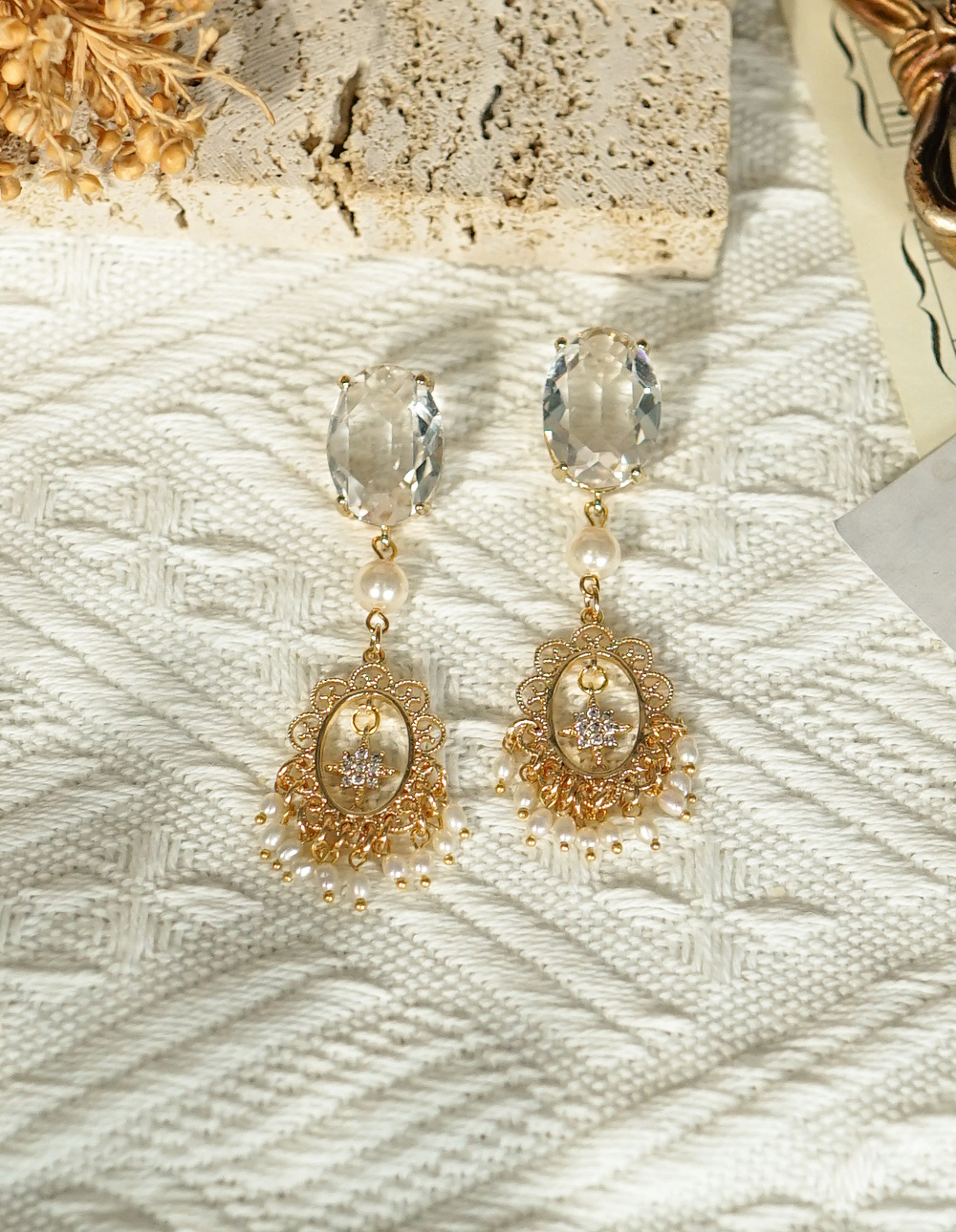 by mii✧魔鏡畫框垂簾淡水珍珠耳飾