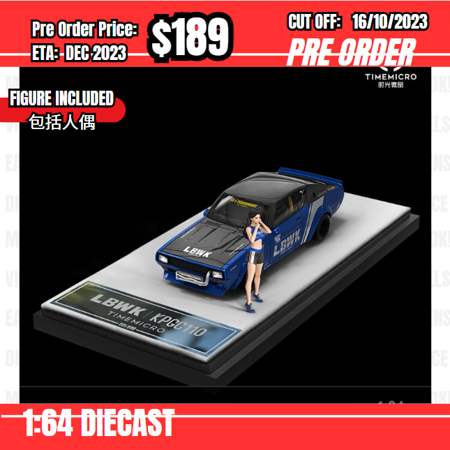PO-$189 * Time Micro * 1:64 Skyline GT-R KPGC110 LB Blue w/figure [OD10/10]