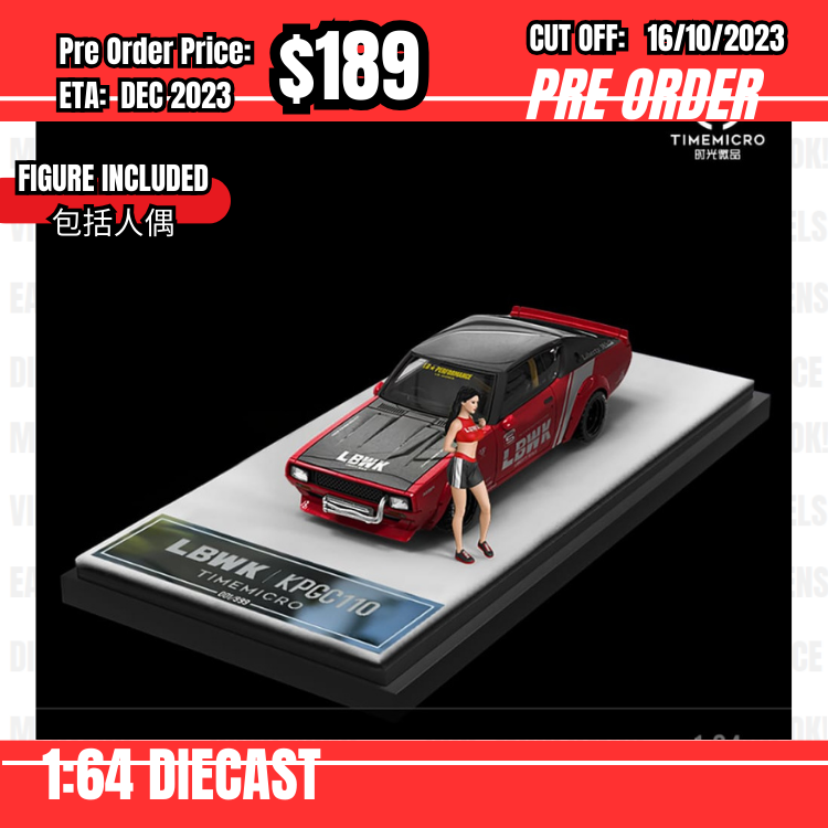 PO-$189 * Time Micro * 1:64 Skyline GT-R KPGC110 LB Red w/figure [OD10/10]