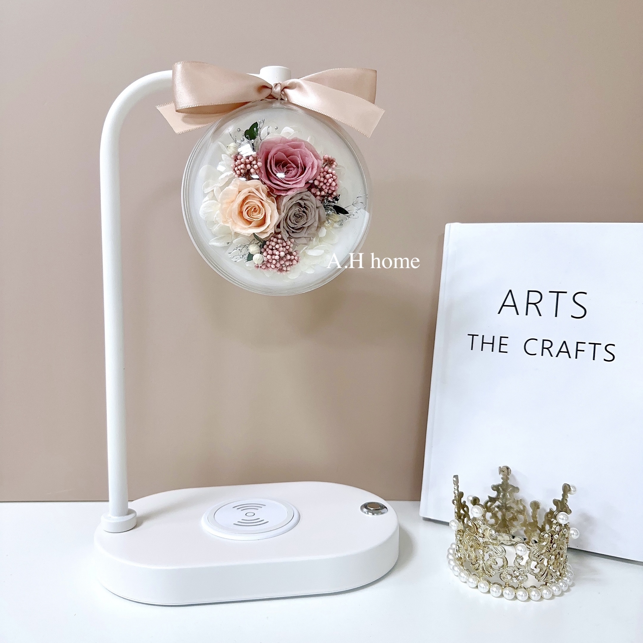 【ＡＨ808】ins永生花手機無線充電夜燈（白色訂製款）