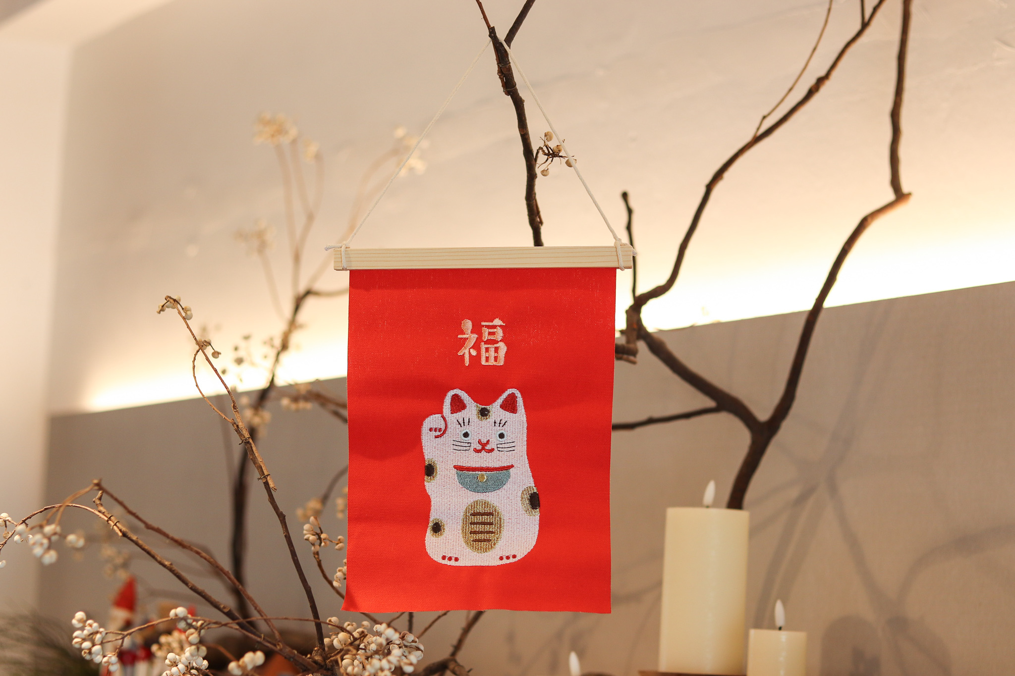 日本 刺繡 招財貓 掛飾