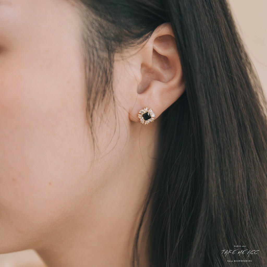 閃耀黑石｜全純銀耳環