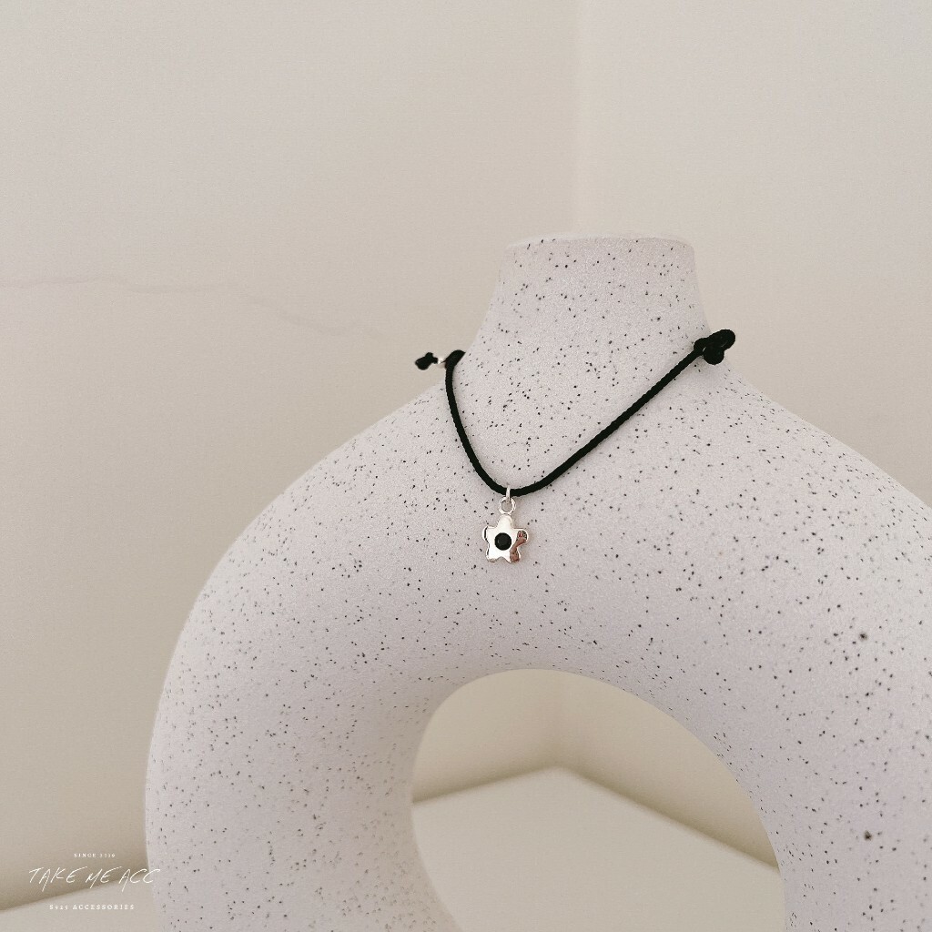 小花黑繩腳鍊｜純銀腳鍊