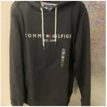 [S] TOMMY HILFIGER EMBROIDERED LETTERING BRUSHED HOODIE,BLACK, 78J6321-001 (STH412)