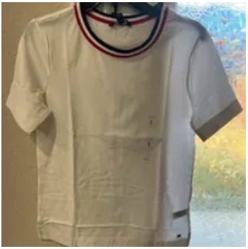 [S] TOMMY HILFIGER STRIPE COLLAR CREWNECK T-SHIRT,FRESH WHITE, 76J3049-540 (STH420)