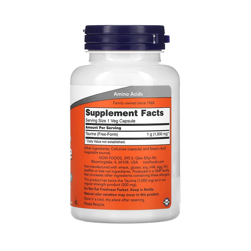 Now Foods, Taurine, Double Strength, 1,000 mg, 100 Veg Capsules