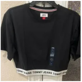[S] TOMMY HILFIGER CROPPED LOGO WAISTBAND T-SHIRT,BLACK, 76J4324-001 (STH429)