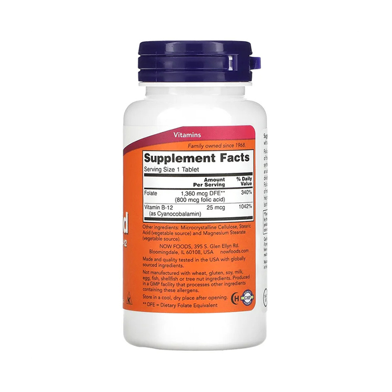 Now Foods, Folic Acid with Vitamin B-12, 800 mcg, 250 Tablets