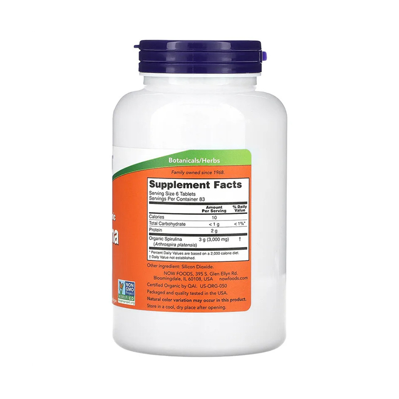 Now Foods, Certified Organic Spirulina, 500 mg, 500 Tablets