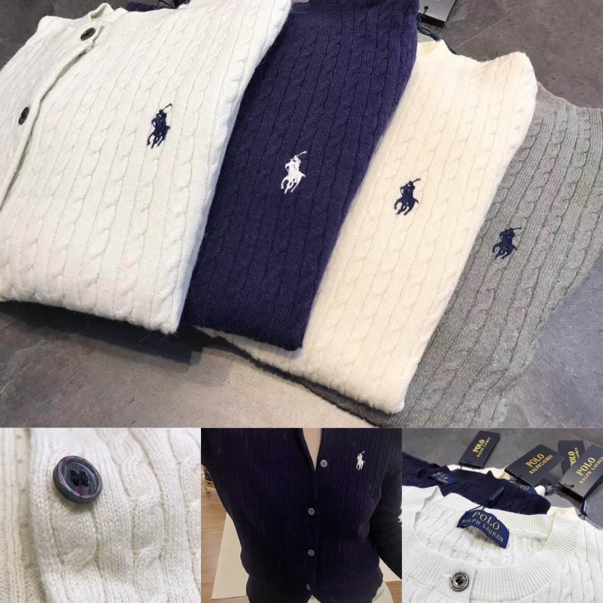 經典款 Polo 刺繡麻花針織外套