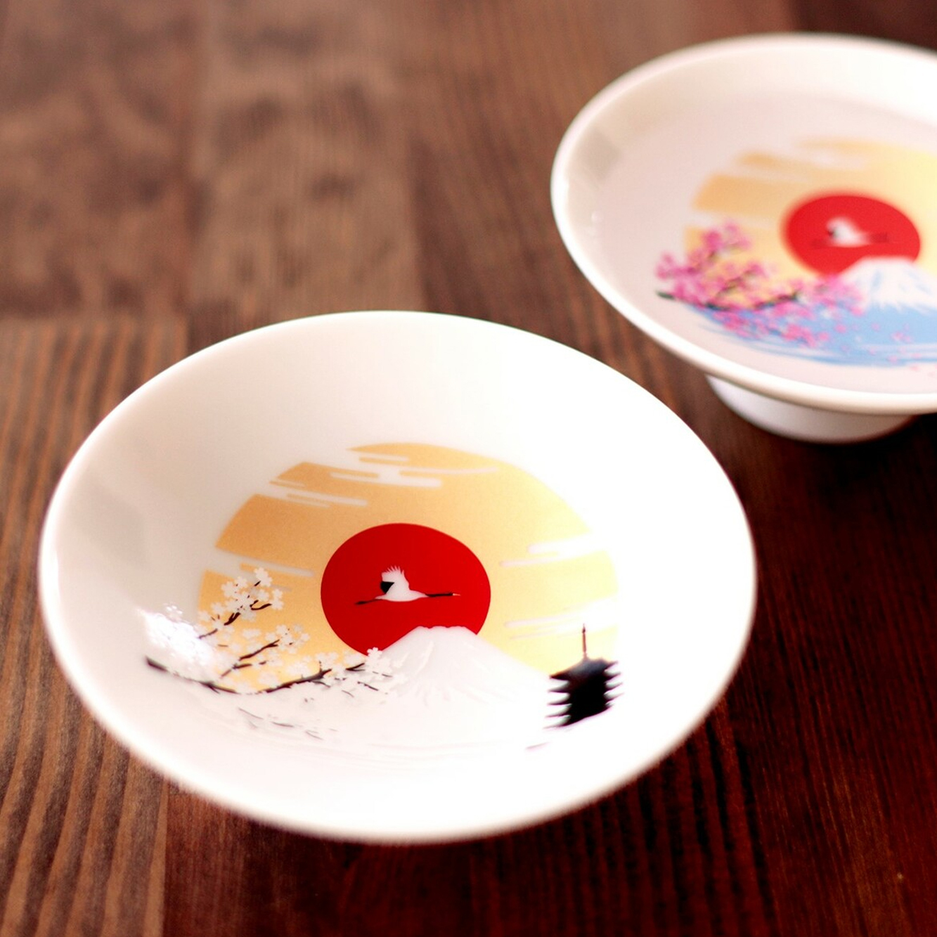 丸モ高木陶器 白平盃 — 櫻花富士山